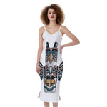 Native American Eagle Totem Print Slim Fit Midi Cami Dress