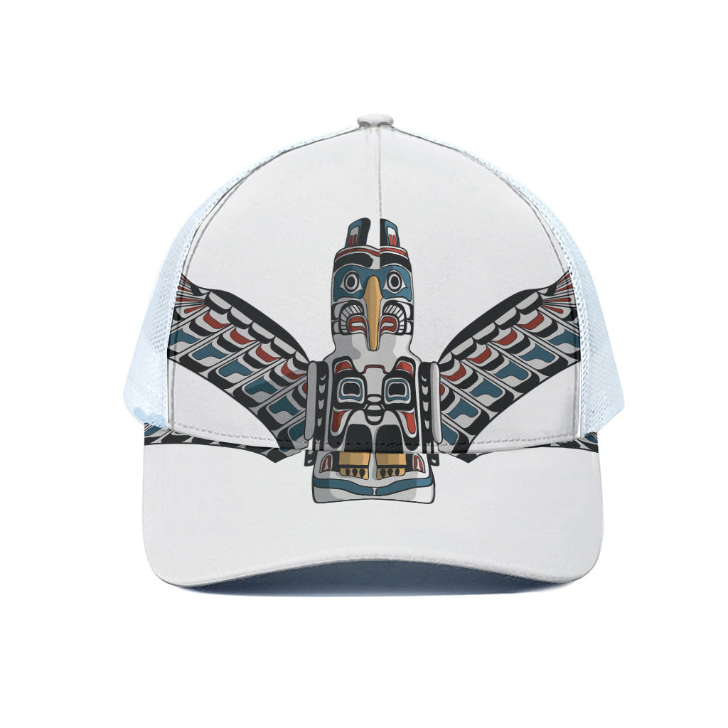 Native American Eagle Totem Print White Mesh Trucker Cap