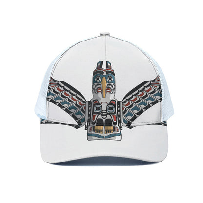 Native American Eagle Totem Print White Mesh Trucker Cap