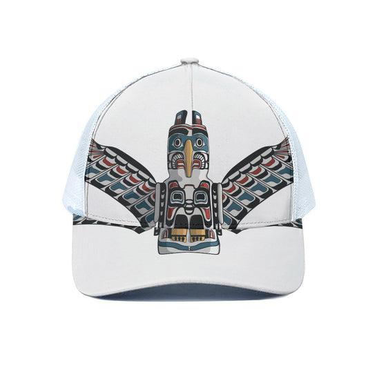 Native American Eagle Totem Print White Mesh Trucker Cap