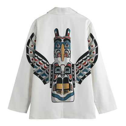 Native American Eagle Totem Print Women's Cotton Blazer