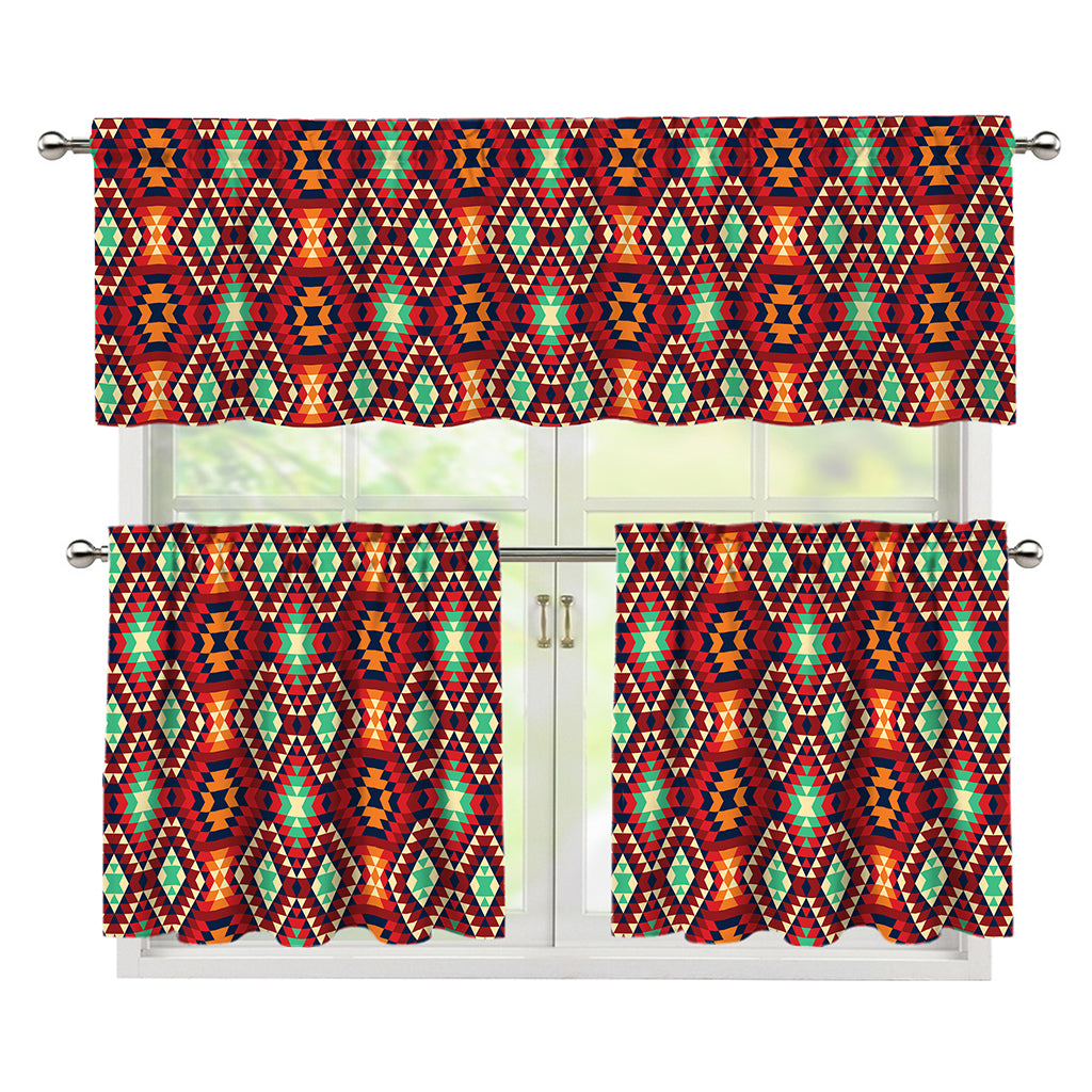 Native American Geometric Pattern Print 3 Piece Kitchen Curtains