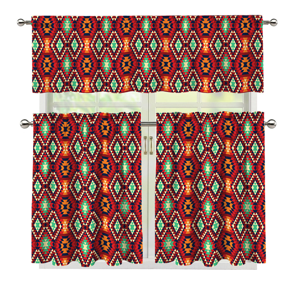 Native American Geometric Pattern Print 3 Piece Kitchen Curtains
