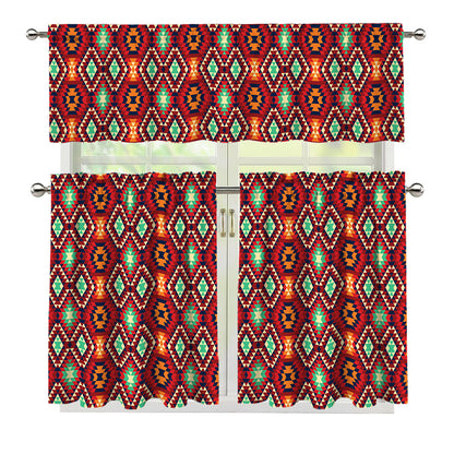 Native American Geometric Pattern Print 3 Piece Kitchen Curtains