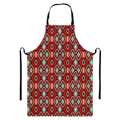 Native American Geometric Pattern Print Bib Apron With Pocket