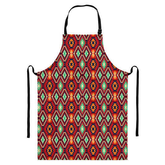 Native American Geometric Pattern Print Bib Apron With Pocket