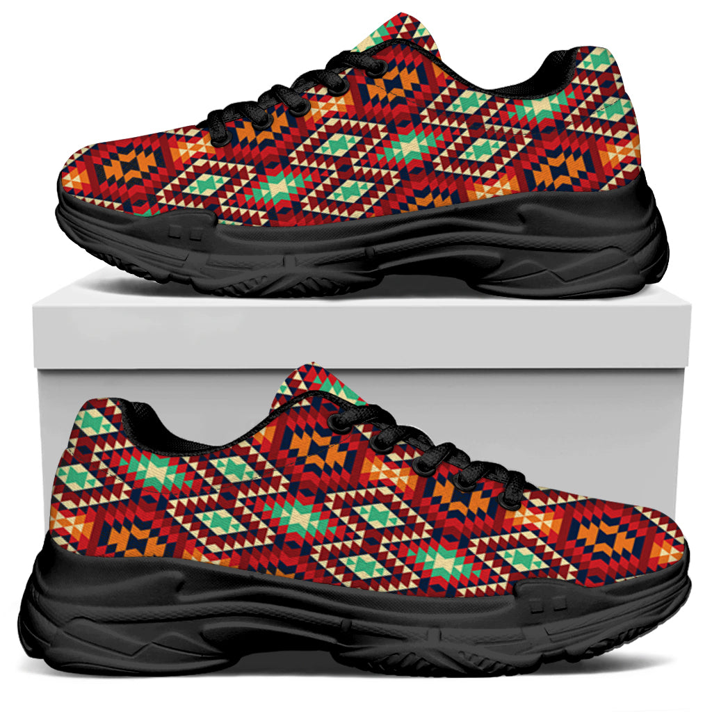 Native American Geometric Pattern Print Black Chunky Shoes