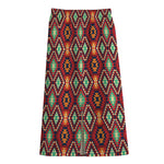 Native American Geometric Pattern Print Cotton Front Slit Maxi Skirt