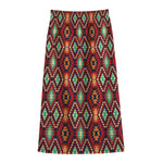 Native American Geometric Pattern Print Cotton Front Slit Maxi Skirt