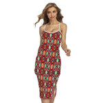 Native American Geometric Pattern Print Cross Back Cami Dress