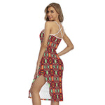 Native American Geometric Pattern Print Cross Back Cami Dress