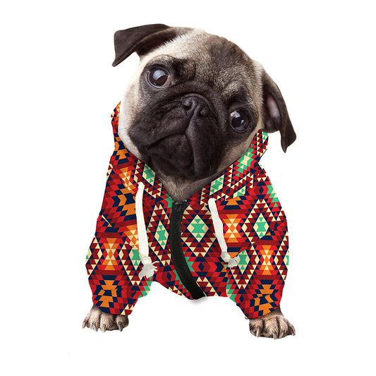 Native American Geometric Pattern Print Dog Zip Up Hoodie