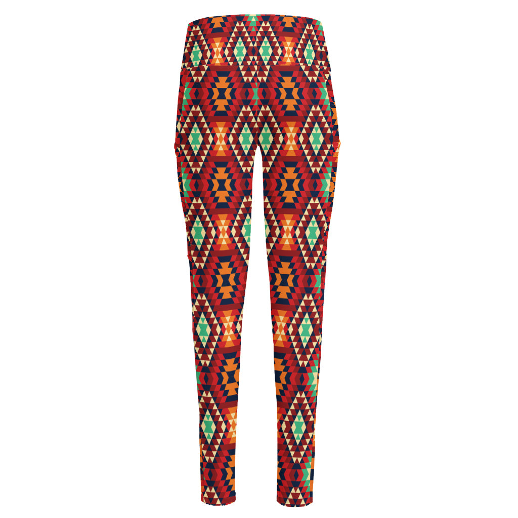 Native American Geometric Pattern Print High-Waisted Pocket Leggings