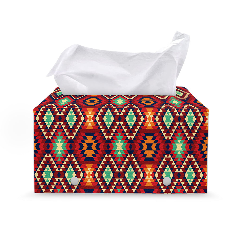 Native American Geometric Pattern Print Leather Tissue Box Cover