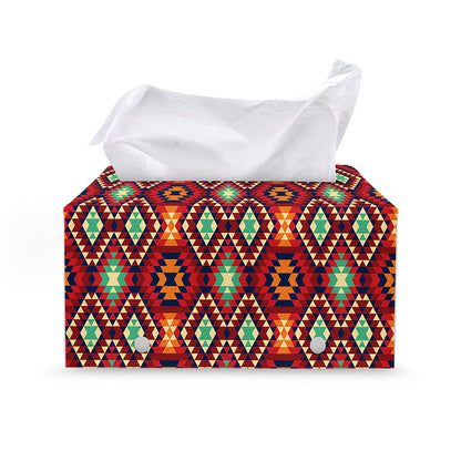 Native American Geometric Pattern Print Leather Tissue Box Cover