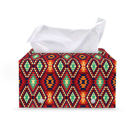 Native American Geometric Pattern Print Leather Tissue Box Cover