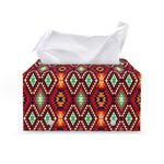Native American Geometric Pattern Print Leather Tissue Box Cover
