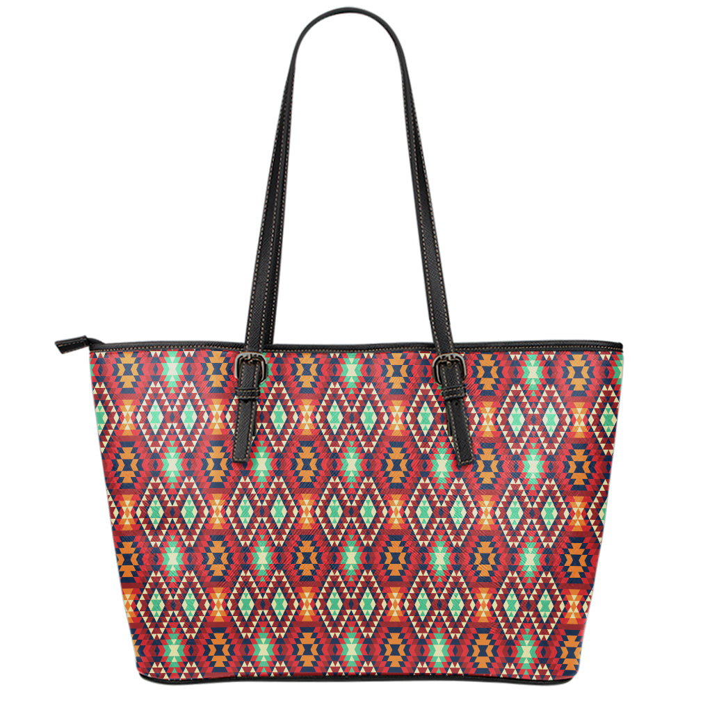Native American Geometric Pattern Print Leather Tote Bag