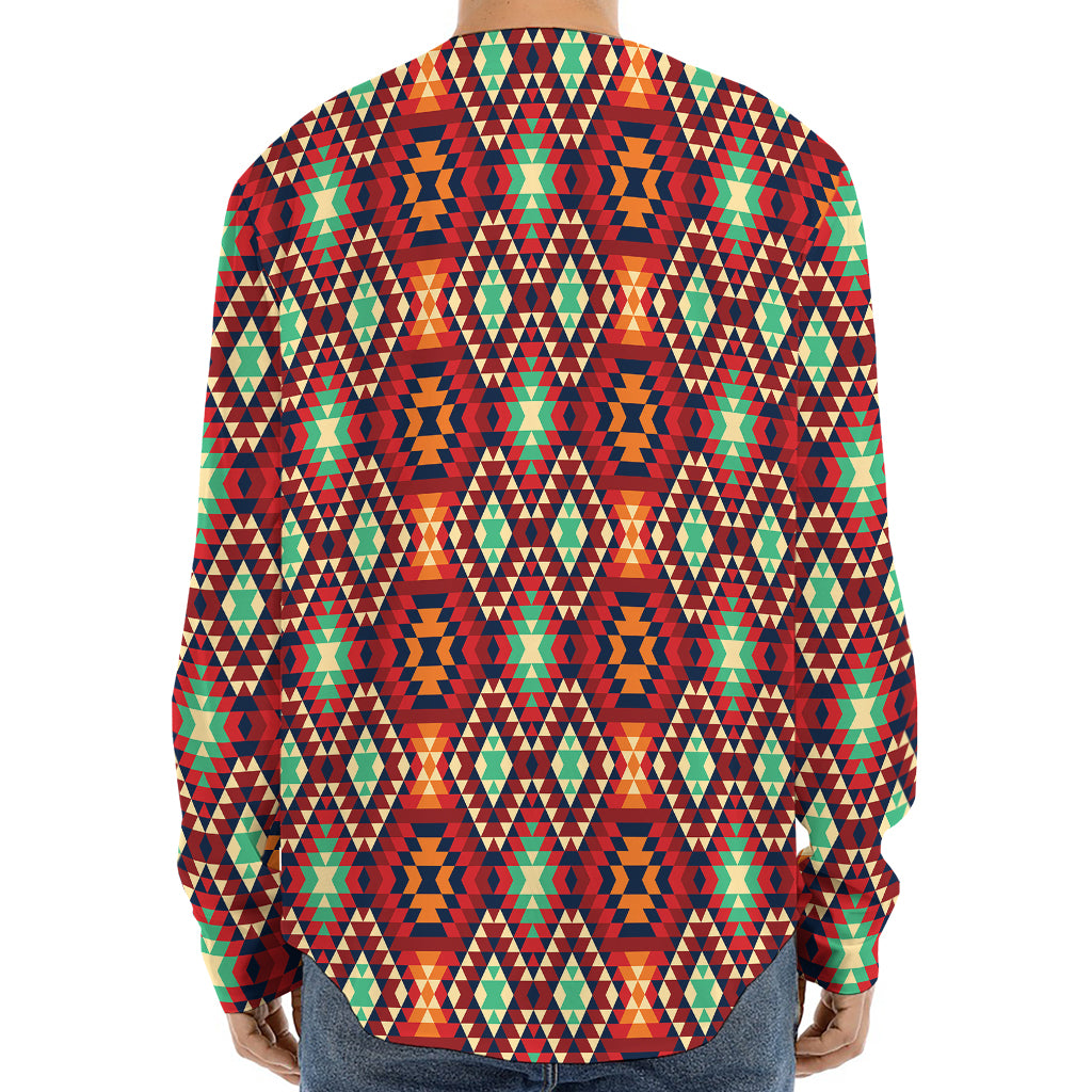 Native American Geometric Pattern Print Long Sleeve Baseball Jersey