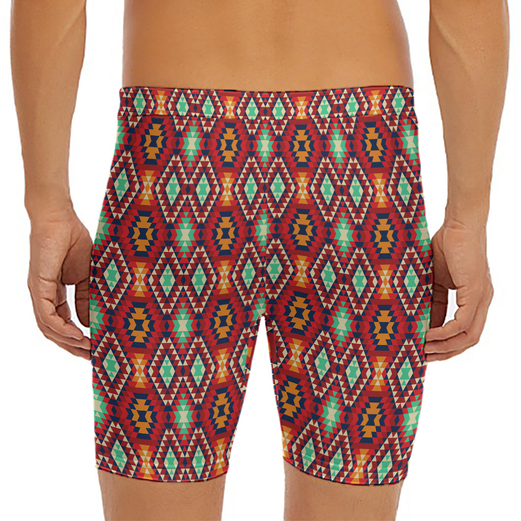 Native American Geometric Pattern Print Men's Long Boxer Briefs