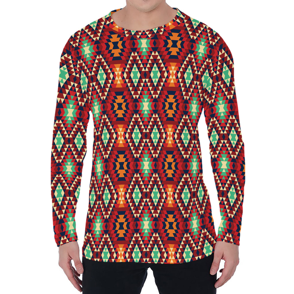 Native American Geometric Pattern Print Men's Long Sleeve T-Shirt