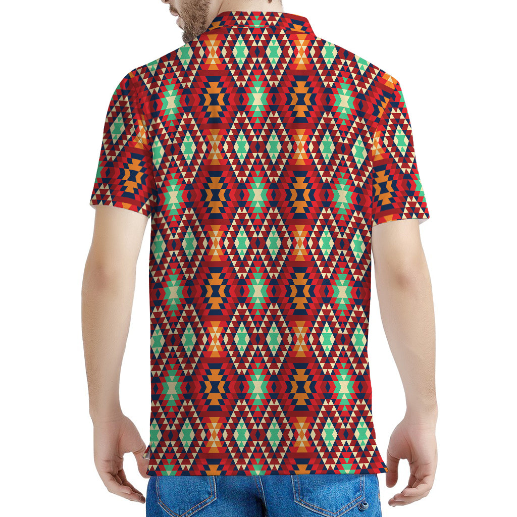 Native American Geometric Pattern Print Men's Polo Shirt