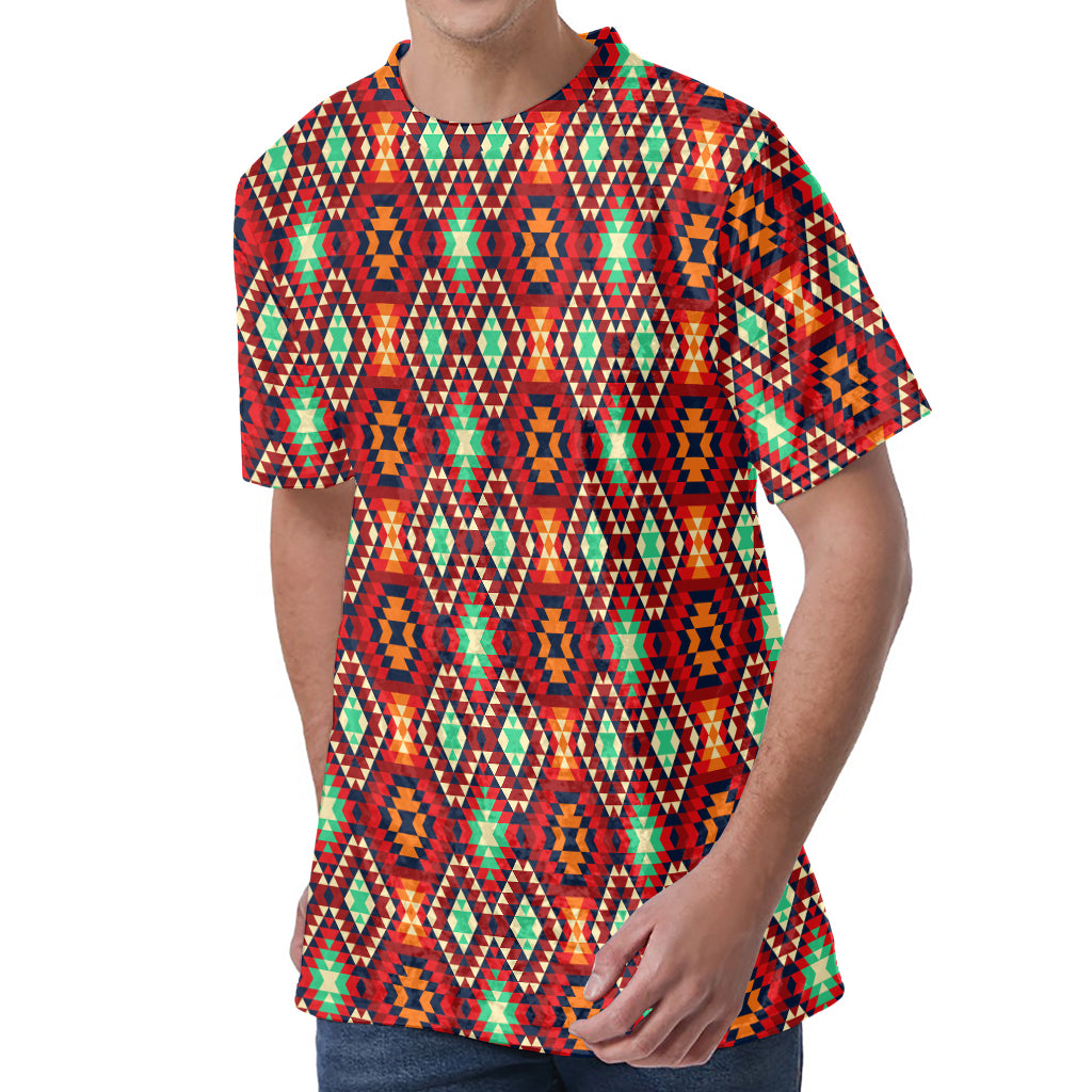 Native American Geometric Pattern Print Men's Velvet T-Shirt