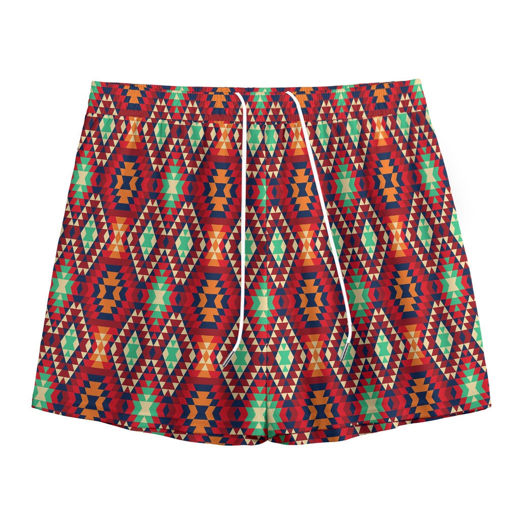 Native American Geometric Pattern Print Mesh Shorts