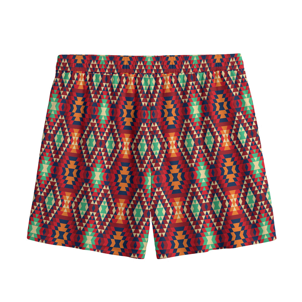 Native American Geometric Pattern Print Mesh Shorts