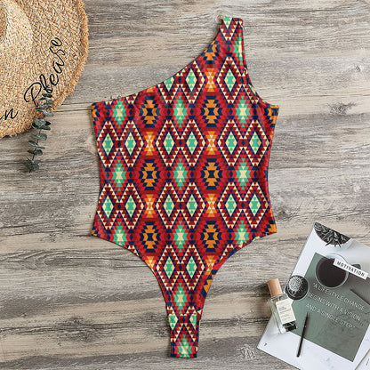 Native American Geometric Pattern Print One Shoulder Bodysuit