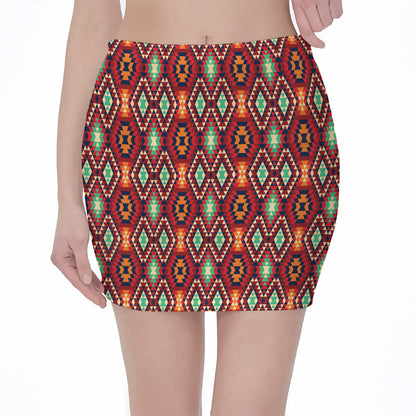 Native American Geometric Pattern Print Pencil Mini Skirt