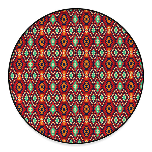 Native American Geometric Pattern Print Round Floor Mat