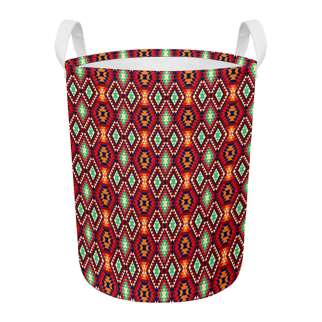Native American Geometric Pattern Print Round Laundry Basket