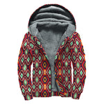 Native American Geometric Pattern Print Sherpa Lined Zip Up Hoodie