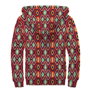 Native American Geometric Pattern Print Sherpa Lined Zip Up Hoodie