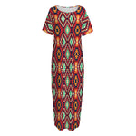 Native American Geometric Pattern Print Short Sleeve Long Nightdress