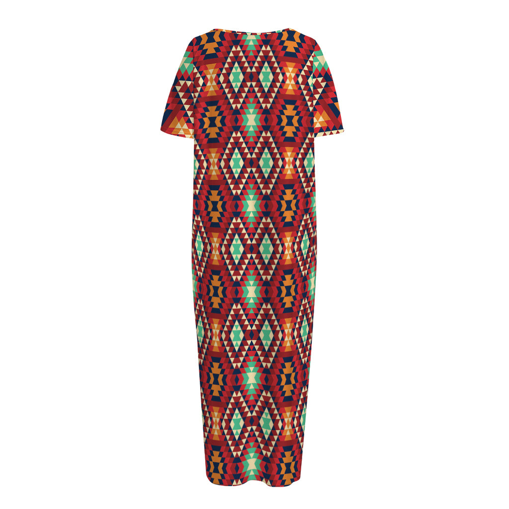 Native American Geometric Pattern Print Short Sleeve Long Nightdress