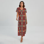 Native American Geometric Pattern Print Short Sleeve Maxi Dress