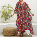 Native American Geometric Pattern Print Silk V-Neck Kaftan Dress