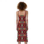 Native American Geometric Pattern Print Slim Fit Midi Cami Dress