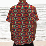 Native American Geometric Pattern Print Textured Short Sleeve Shirt