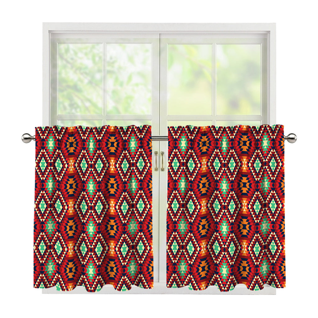 Native American Geometric Pattern Print Tier Curtains