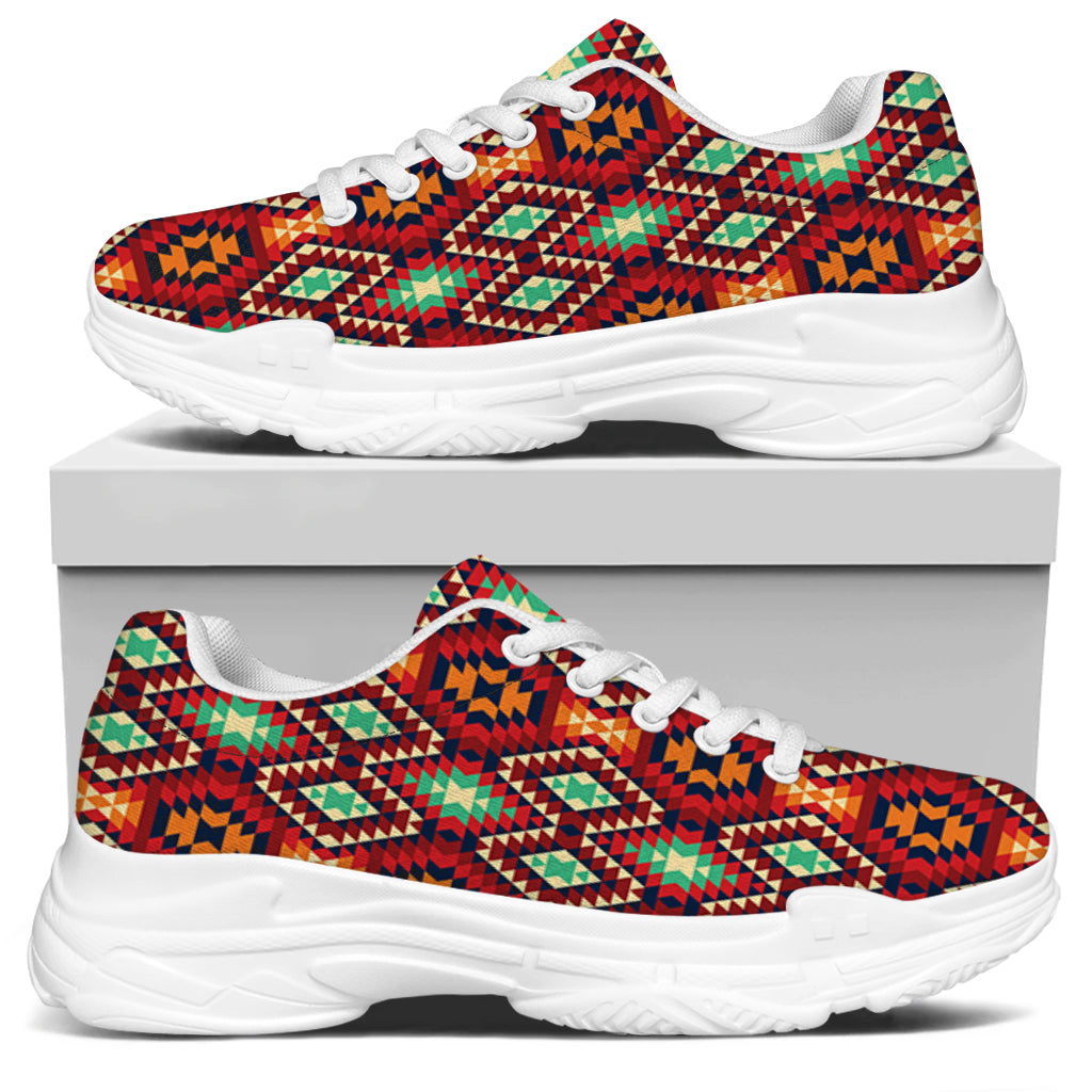 Native American Geometric Pattern Print White Chunky Shoes