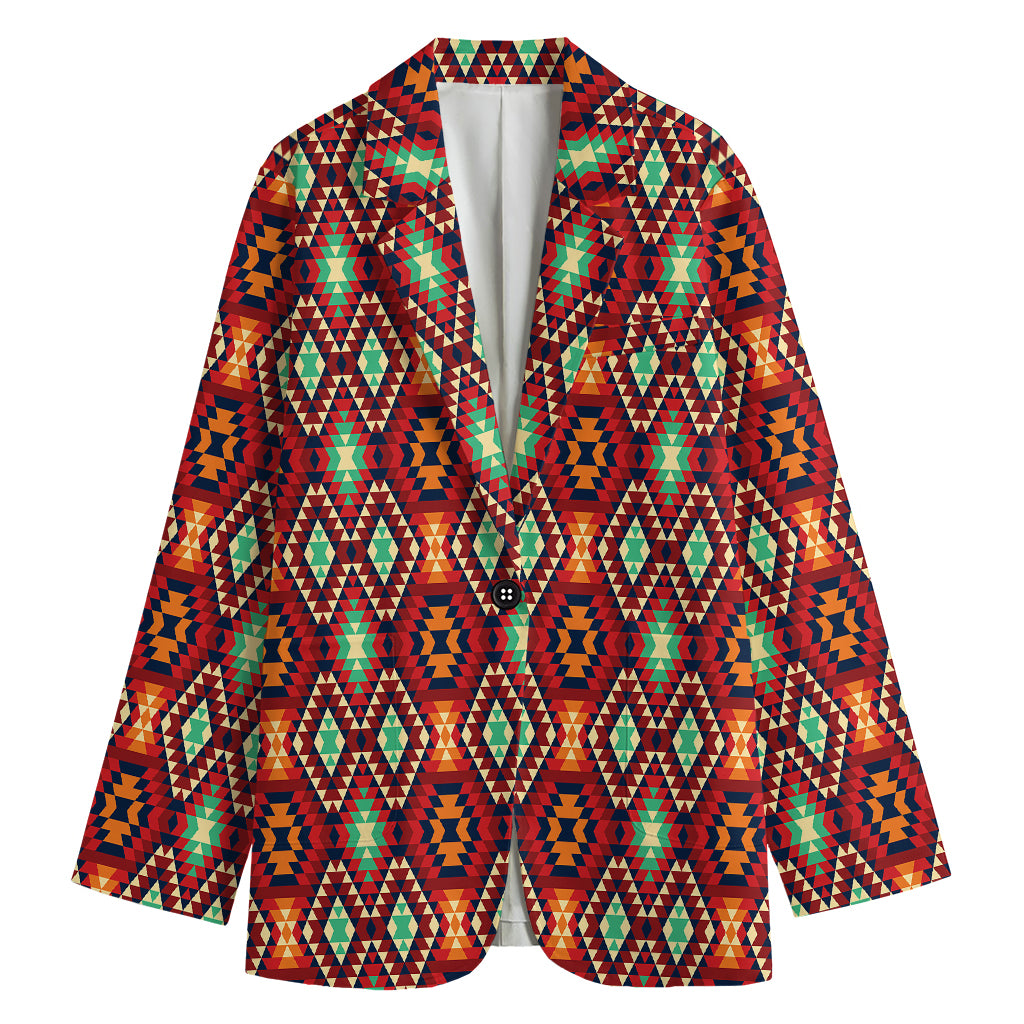 Native American Geometric Pattern Print Women's Cotton Blazer