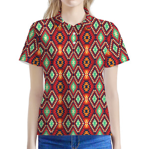 Native American Geometric Pattern Print Women's Polo Shirt