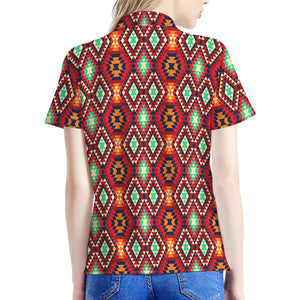 Native American Geometric Pattern Print Women's Polo Shirt