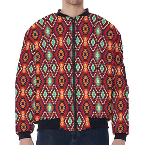 Native American Geometric Pattern Print Zip Sleeve Bomber Jacket