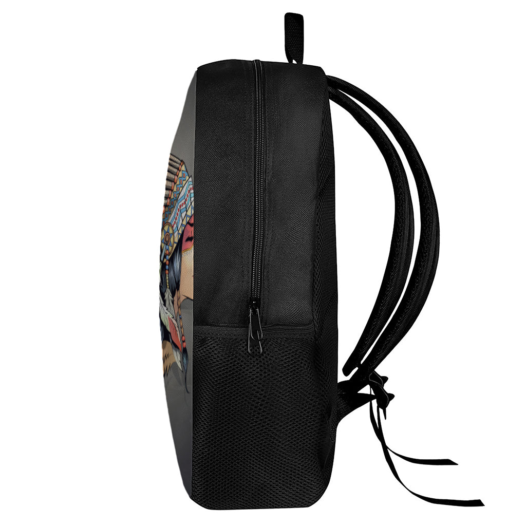 Native American Indian Girl Print 17 Inch Backpack