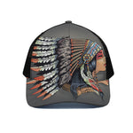 Native American Indian Girl Print Black Mesh Trucker Cap