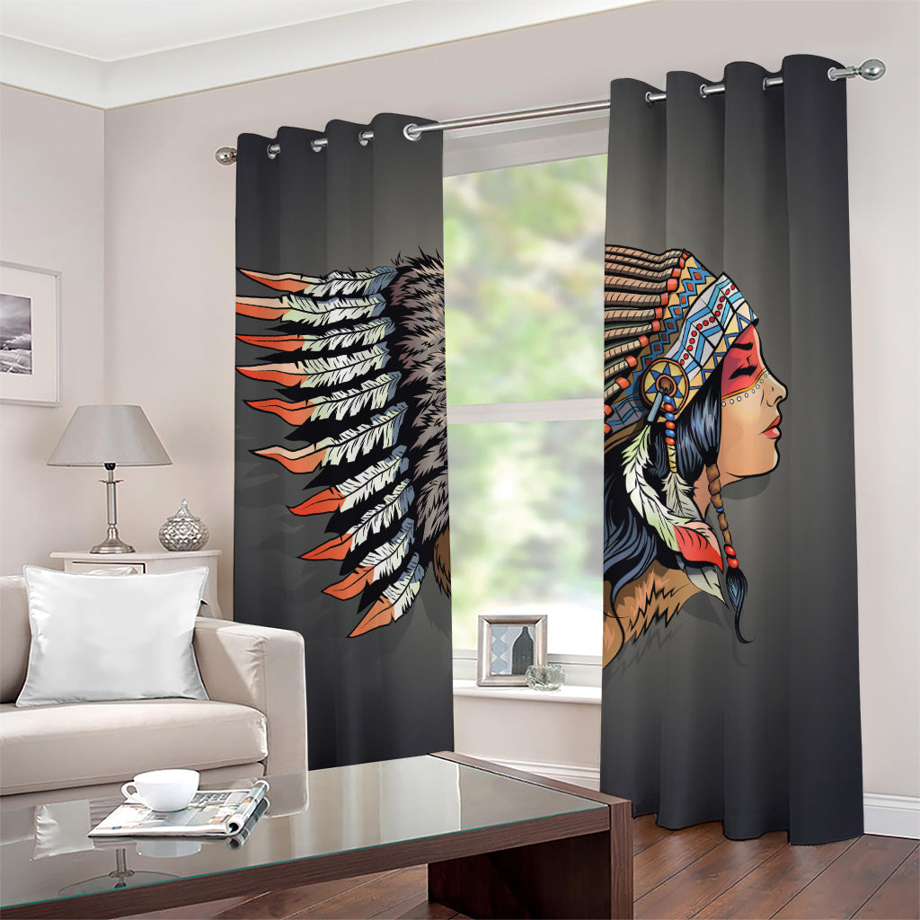 Native American Indian Girl Print Blackout Grommet Curtains